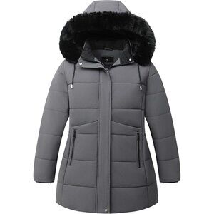 Women's Winter Warm Waterproof Dark Gray Down Detachable Hooded Jacket Coat